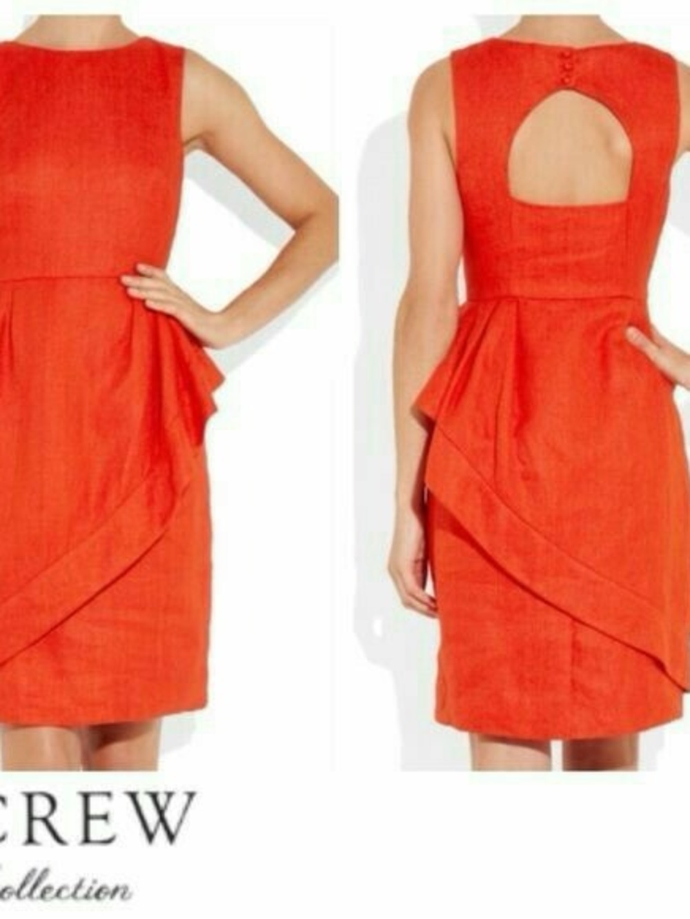 J. Crew Collection Red Linen Sleeveless Peplum Midi Dress with Back Keyhole